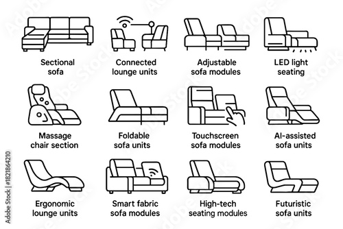 Futuristic seating touchscreen ai foldable sofa modular icon assisted vector smart sectional
