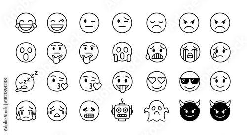 Outline Emoji Set Expressive Emoticons Vector Collection