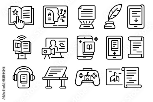 Icons device virtual icon digital storytelling player smart storybook vector desk interactive