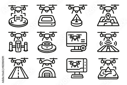 Icon pad station drone augmented vector digital runway hub control futuristic