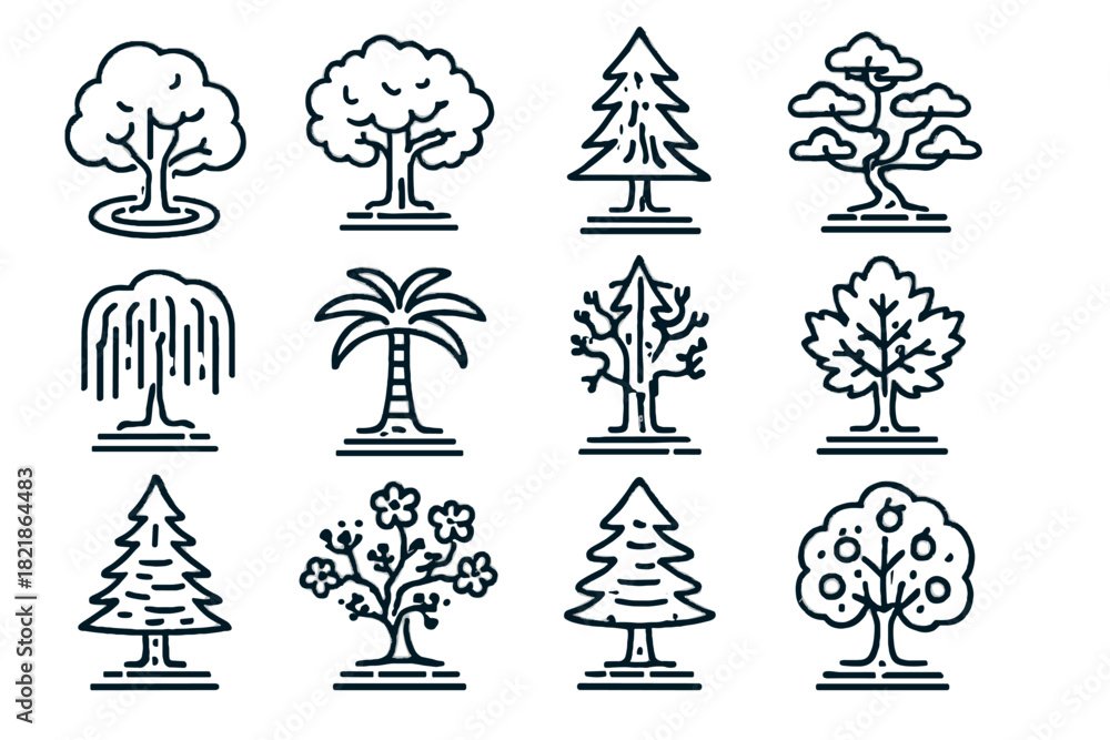 Fototapeta premium Icons tech digital bonsai oak vector palm radiant icon holographic tree maple