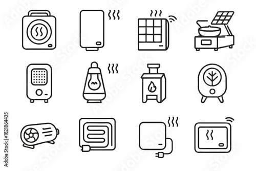 Ceramic mini vector icons heater stove eco icon panel tile pod