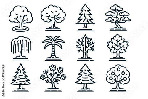Icons tech digital bonsai oak vector palm radiant icon holographic tree maple