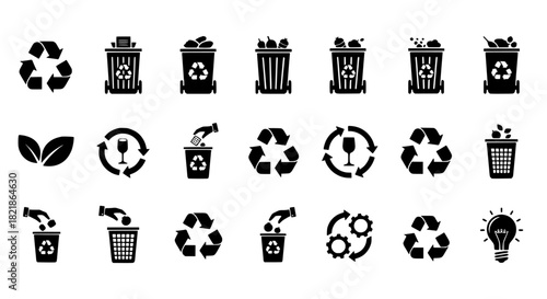 Set of Ecology and Recycling Icons in Black