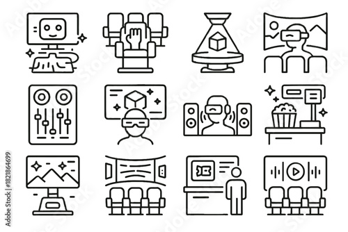 Popcorn vector futuristic display smart theaters digital immersive kiosk interior virtual ticket