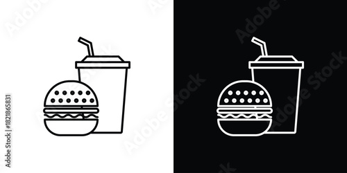 Hamburger and soft drink cup icons isolated outline vector icon with editable stroke