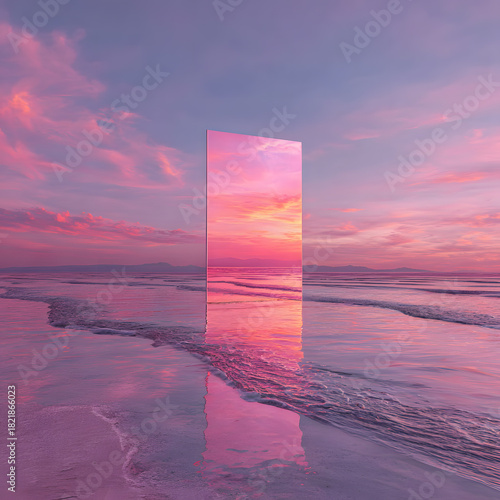 Abstract factasy and realistic mirror in desert, background, futuristic