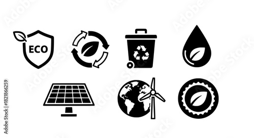 Environmental Protection and Renewable Energy Sustainability Icon Set