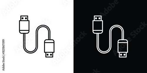 HDMI cable icons isolated outline vector icon with editable stroke