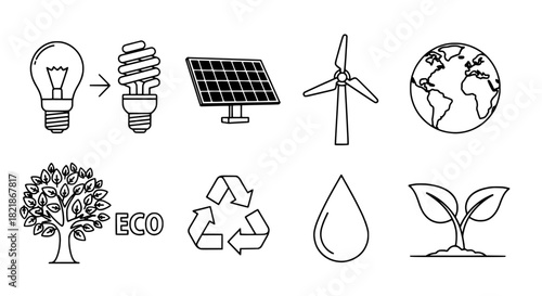 Eco-Friendly Energy and Sustainable Solutions Icon Set