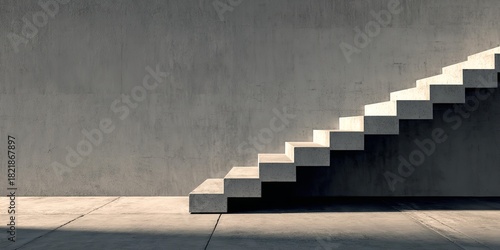 A staircase is shown in a room with a wall.