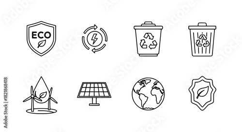 Comprehensive Set of Eco-Friendly Sustainability and Renewable Energy Outline Icons
