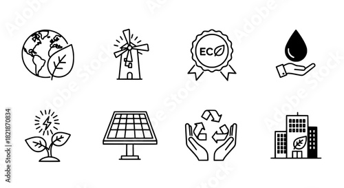 Eco-friendly and sustainable energy source icons