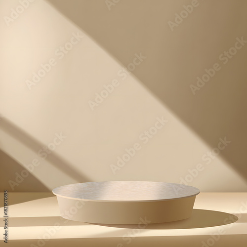 Fototapeta Naklejka Na Ścianę i Meble -  3d rendering of product display and demonstration for product, demo, backdrop, mockup, daylight, nature, beige