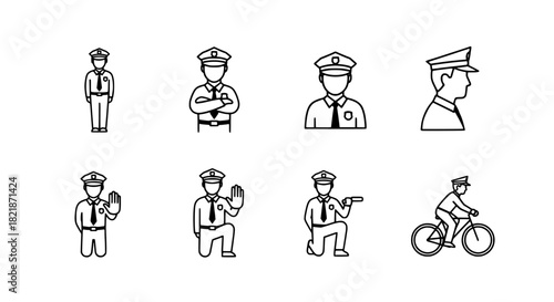 Collection of Simple Police Officer Icons in Various Poses