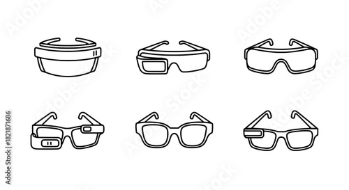 Set of Smart Augmented Virtual Reality Glasses Line Icons