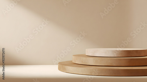 Fototapeta Naklejka Na Ścianę i Meble -  3d rendering of product display and demonstration for product, demo, backdrop, mockup, daylight, nature, beige	