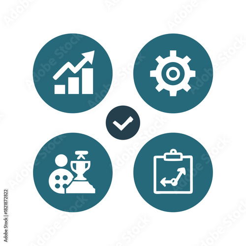 Success icon set. Successful business development, plan and process symbol. Solid icons vector collection.