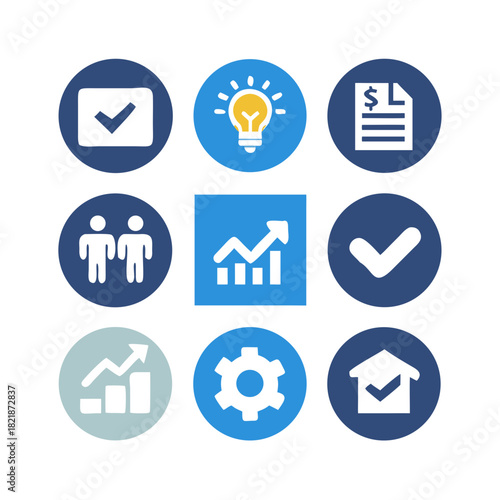 
Success icon set. Successful business development, plan and process symbol. Solid icons vector collection.