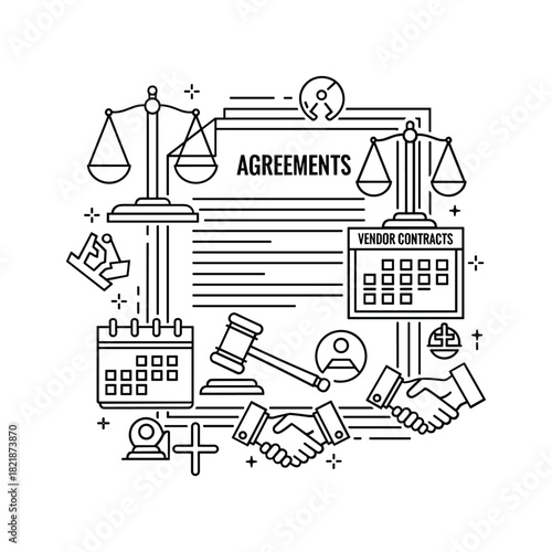 Line art concept of legal agreement, contract, and business deal