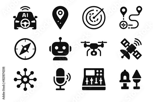 Display navigation interface sensor icon ai system tracker vector console hub