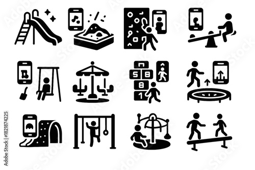 Interactive icons digital ar wall icon augmented monkey swing carousel playground vector