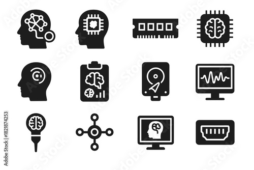 Monitor port thought brainwave icon cognitive vector sensor ai brain chip