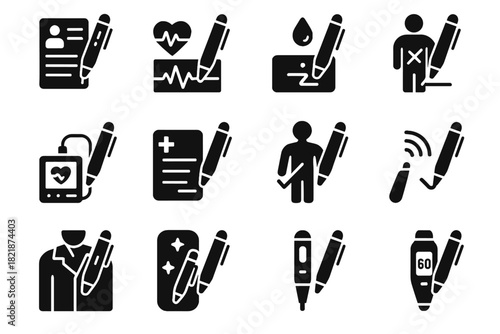 Notes smart case vector icon medical pen marking pocket highlighting patient sensor