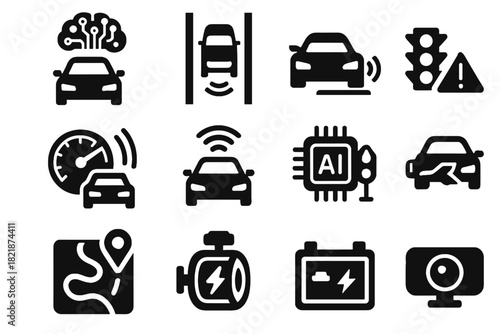 Keeping lane mode icon battery driverless connectivity vehicle car vector autonomous module