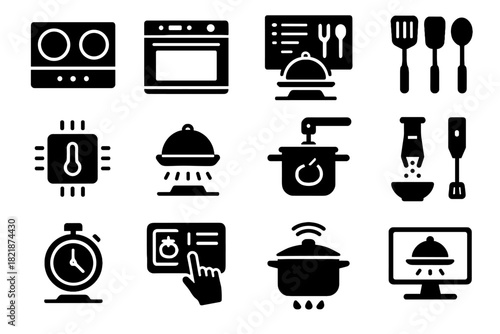 Smart utensils dispenser temperature virtual vector stove recipe cooking device icons icon