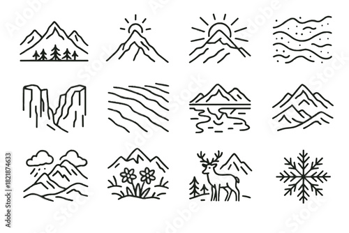 Mountain peak peaks vector icon frozen snowy snow distant patterns over icy