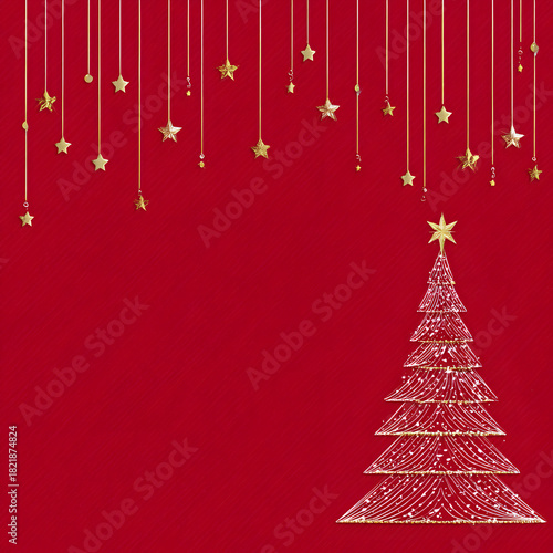 Graphic background for seasonal greeting in red with trees	