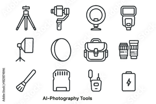 Softbox cleaning brush vector card photography ai camera icon kit pack tripod