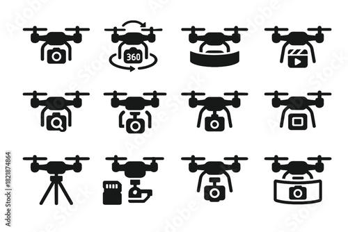 Aerial set drone ultra vector icon stabilizer memory cinematic zoom gimbal