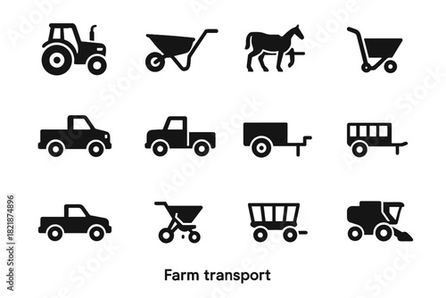 Wheelbarrow bike vector trailer icon farm harvester transport icons hay crop spreader