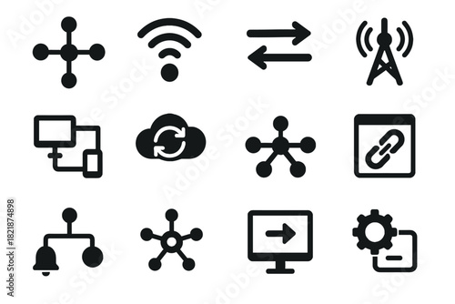 Notification ai remote connected sync signal vector icons hub transfer icon communication