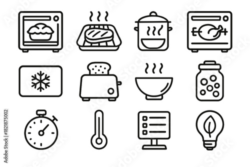 Icons energy steam roast toast functions icon grill vector preset cooking control