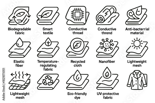 Nanofiber icon textile vector icons fabric thread lightweight fashion elastic smart material
