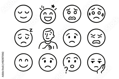 Calm anxious confident frustrated nervous vector bored emotional excited curious icon grid