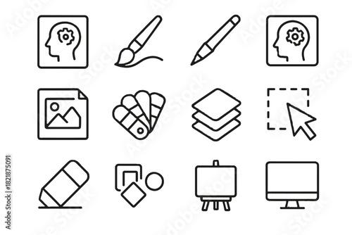 Drawing palette icon monitor brush vector selection tablet tool eraser ai pen