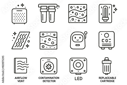 Water uv health ai airflow vector hepa led environmental purifier sensor icon