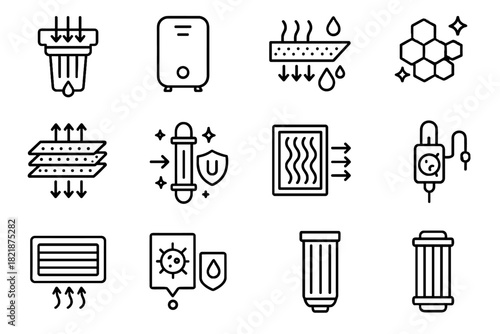Bio icons filter vector hepa uv indicator algae carbon vent icon