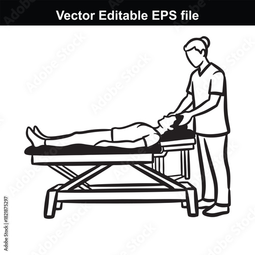 Illustration of a person receiving a head massage on a massage table, isolated on white background