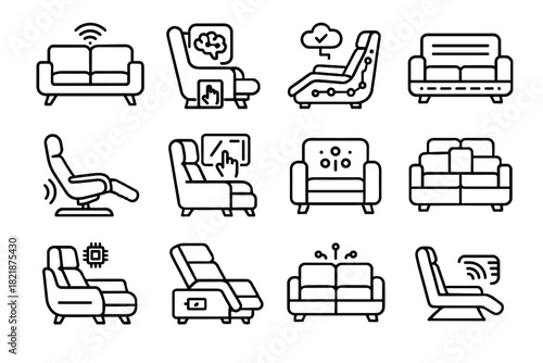 Sofa vector tech adjustable foldable led icon high touchscreen design smart modular