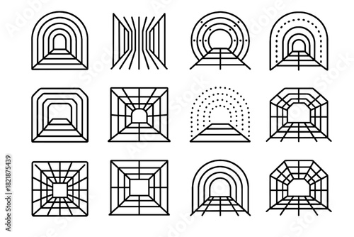 Reality vector icons holographic portal tunnel icon virtual arch passageway digital