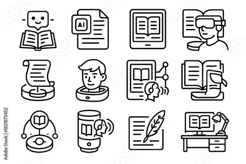 Writing intelligent smart digital vector icon tablet storytelling futuristic icons storybook tale