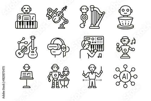 Augmented drum orchestra autonomous vector icons icon futuristic guitar music interactive harp