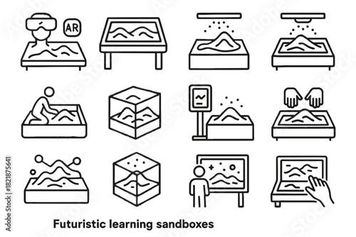 Digital sandpit cube holographic interactive futuristic vector immersive icon learning icons augmented