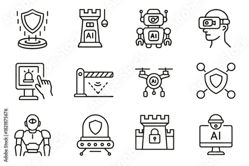 Dome barrier defense smart virtual surveillance interactive digital icon vector autonomous icons