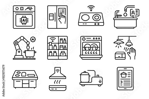 Vector robotic cooking sink ai icon kitchen smart interactive digital display